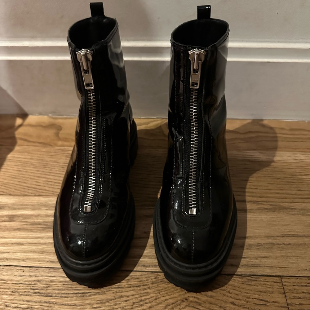 Schutz Patent Leather Lug Sole Boots